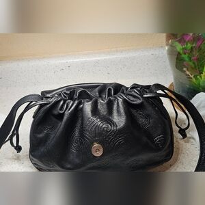 Vintage Made in Italy Genuine Leather Black Crossbody Bag – Embossed Paisley